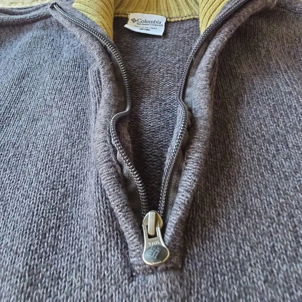 Columbia Sweater, Mens Medium, Gray Green, 1/4 Zip Pullover V-Neck